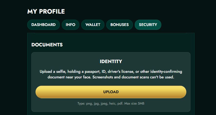 Verify your account by uploading a selfie with your identity document