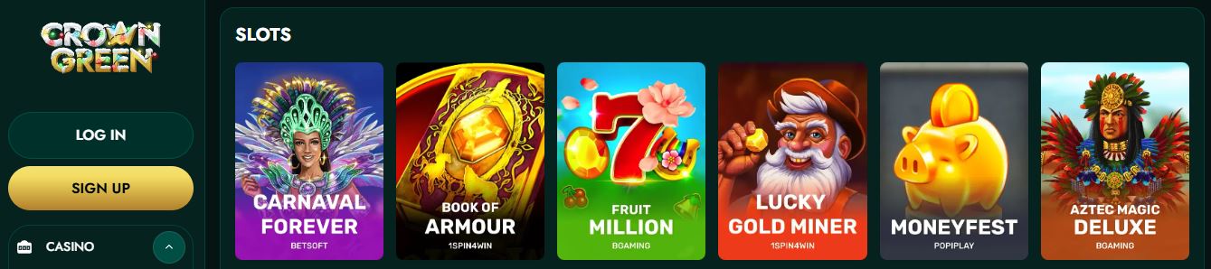 Play popular slots from top providers at Crown Green