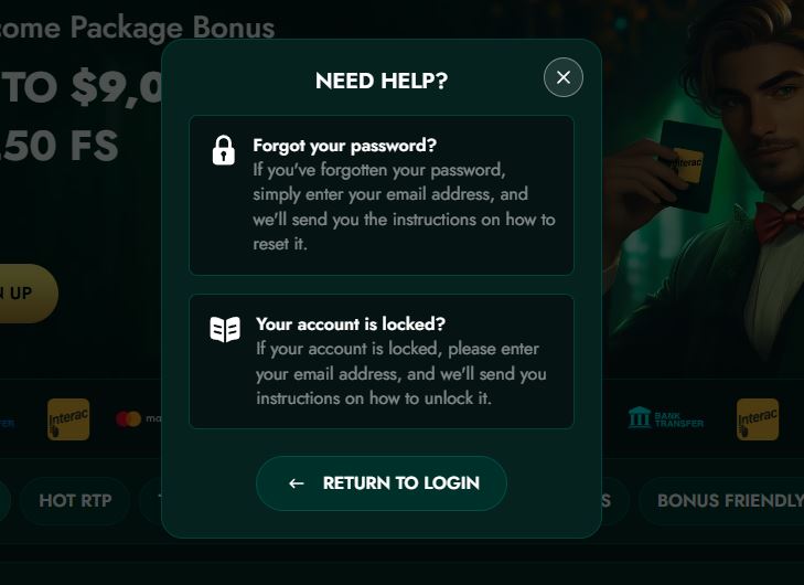 Reset your forgotten password or unlock your account using the help popup
